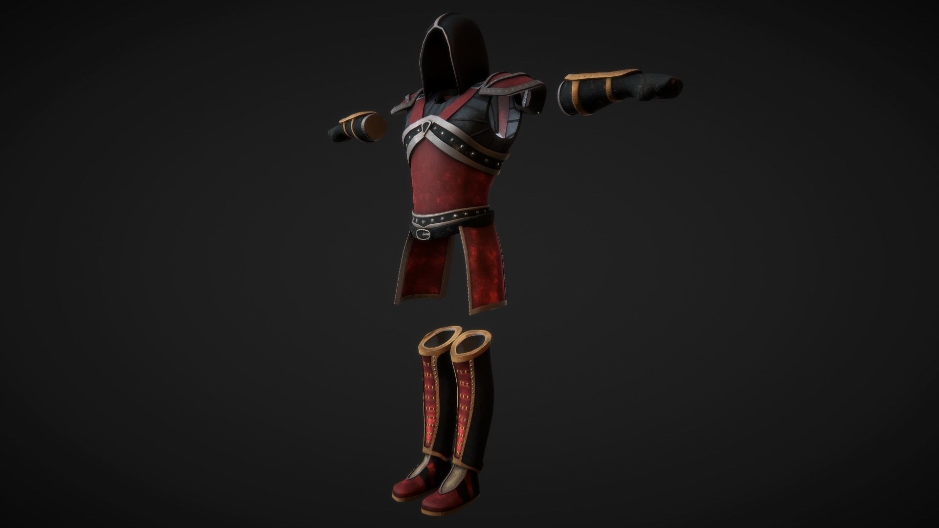 Red Leather Armor Set Low-poly 3D model_2