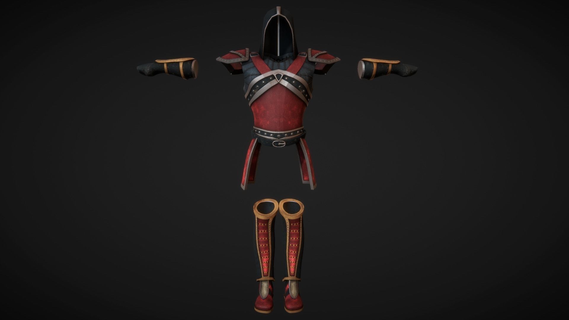 Red Leather Armor Set Low-poly 3D model_0