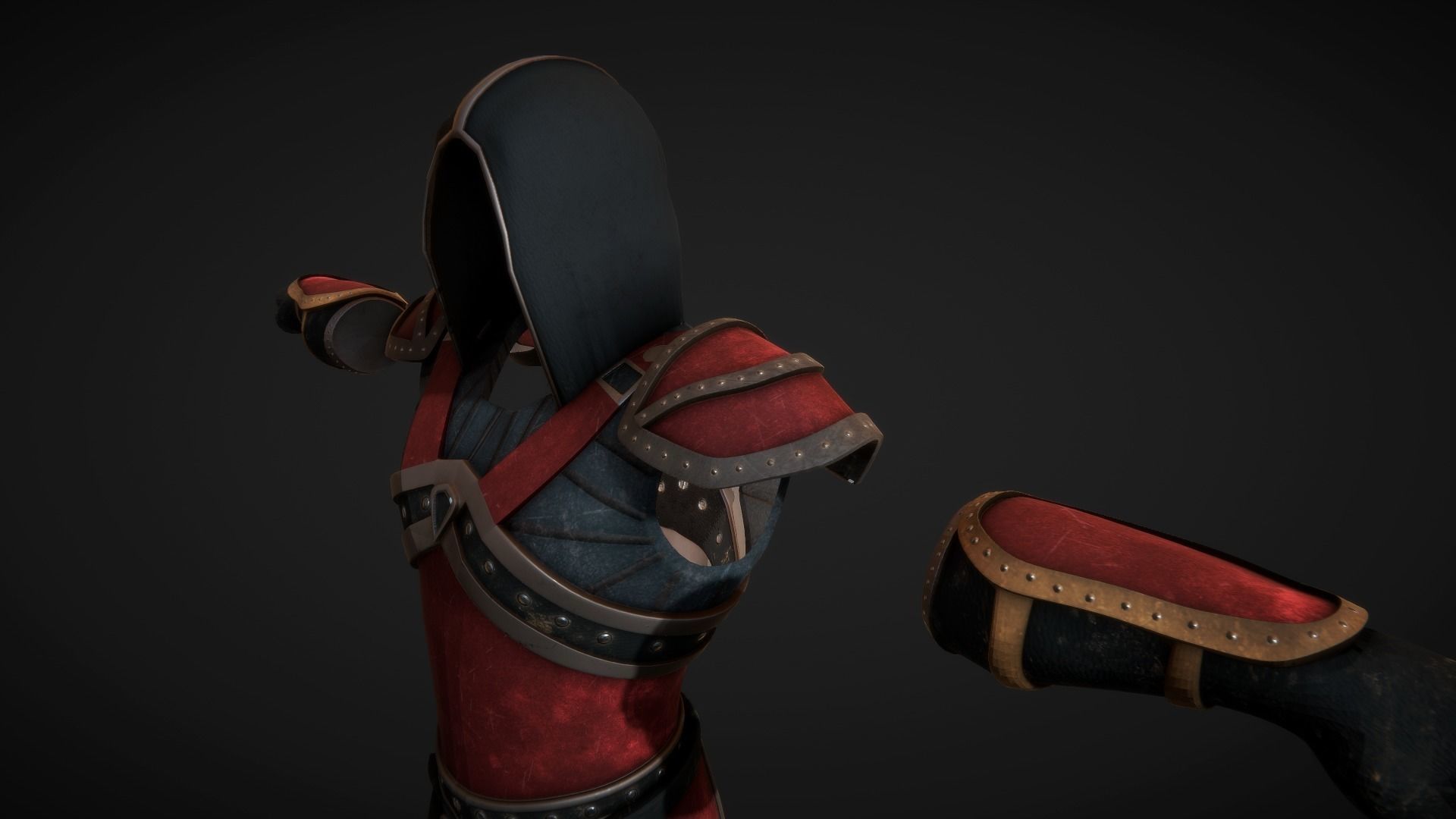 Red Leather Armor Set Low-poly 3D model_5