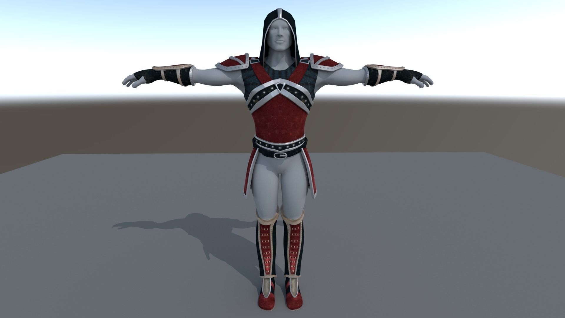 Red Leather Armor Set Low-poly 3D model_8
