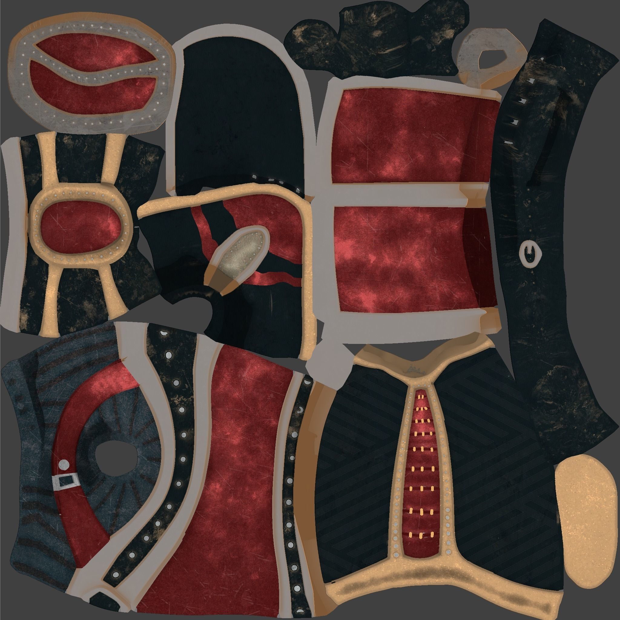 Red Leather Armor Set Low-poly 3D model_11