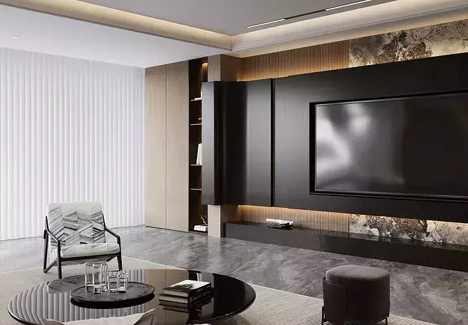 Italian-style living and dining room 3D model 3
