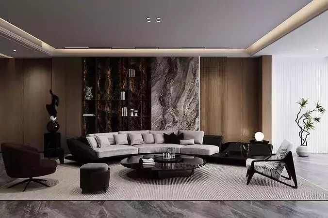 Italian-style living and dining room 3D model 4