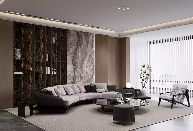 Italian-style living and dining room 3D model 6