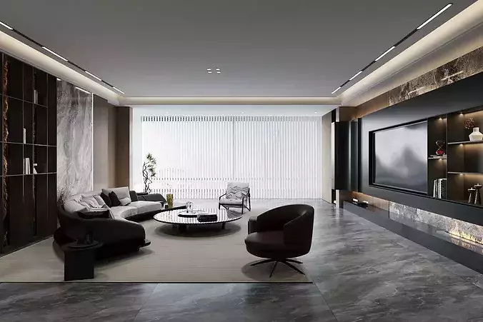 Italian-style living and dining room 3D model 2