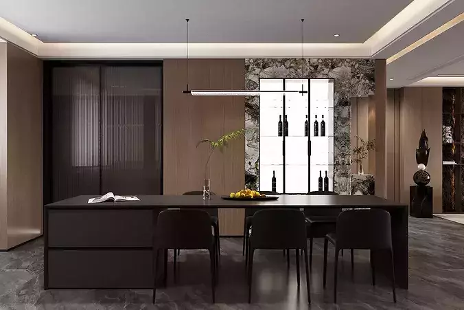 Italian-style living and dining room 3D model 7