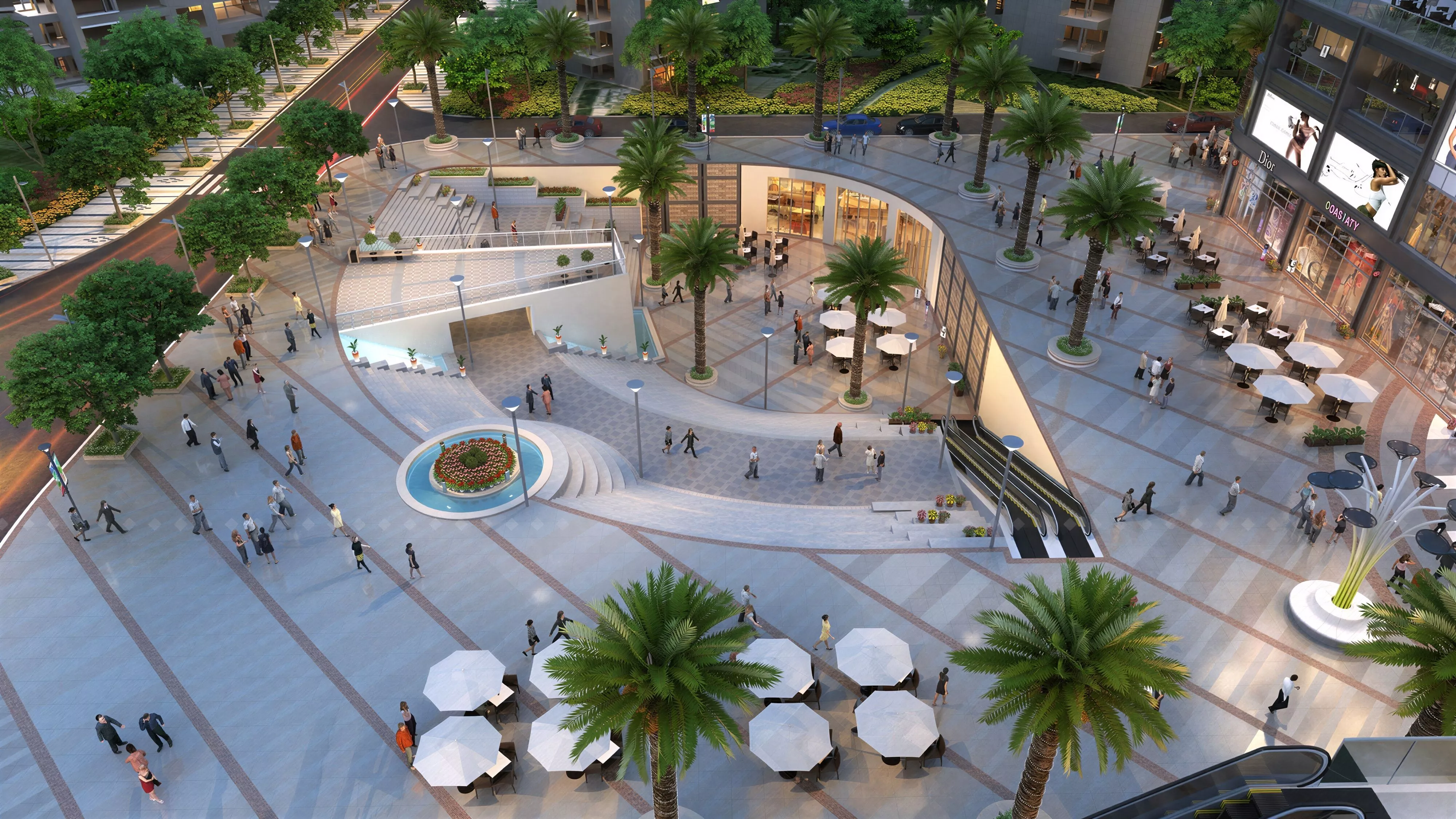 Modern Tropical Palm Commercial Landscape Plaza 3D Model 3D model