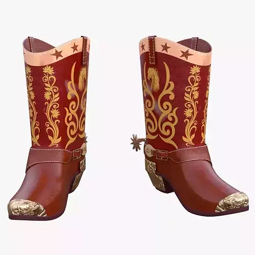 Ornate Western Cowboy Boots Pair PBR Game Ready 3D Model