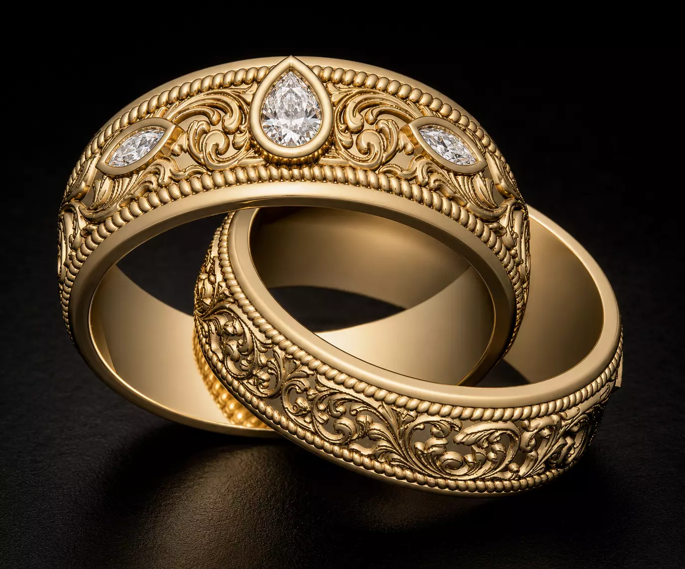 Vintage Pear Diamond Band Ring 3D print model
