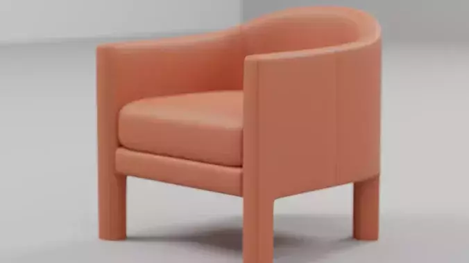 Modern Curved Barrel Accent Chair with Wooden Legs 03 Low-poly 3D model 5