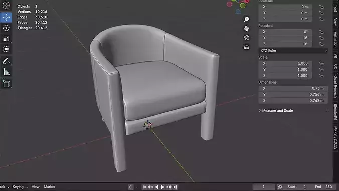 Modern Curved Barrel Accent Chair with Wooden Legs 03 Low-poly 3D model 6