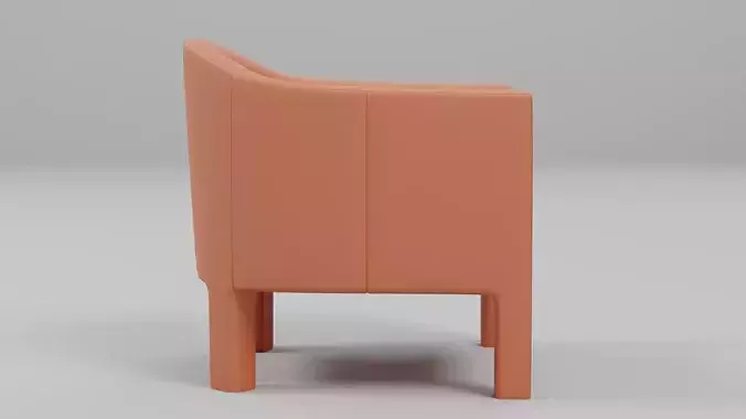 Modern Curved Barrel Accent Chair with Wooden Legs 03 Low-poly 3D model 3