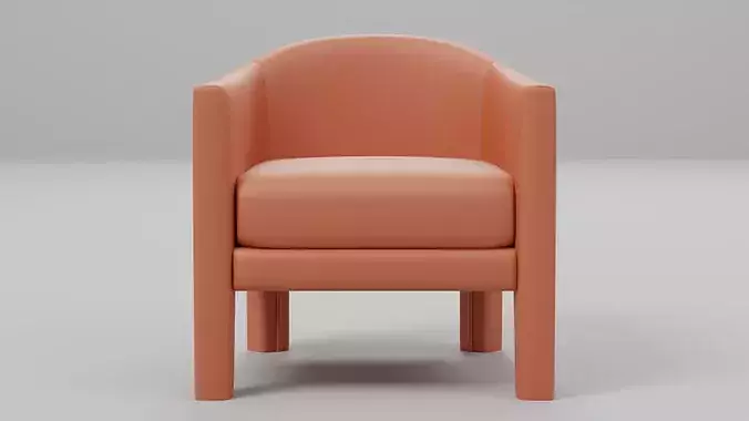 Modern Curved Barrel Accent Chair with Wooden Legs 03 Low-poly 3D model 2