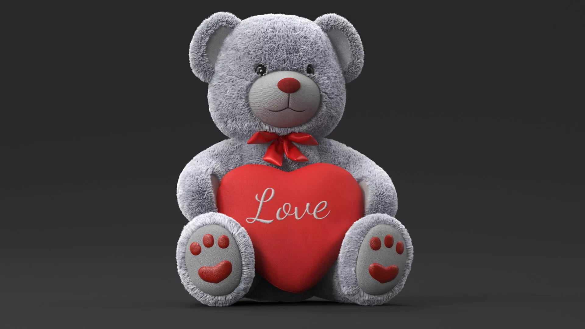 Plush Teddy Bear Grey Holding Heart Fur for Maya 3D model
