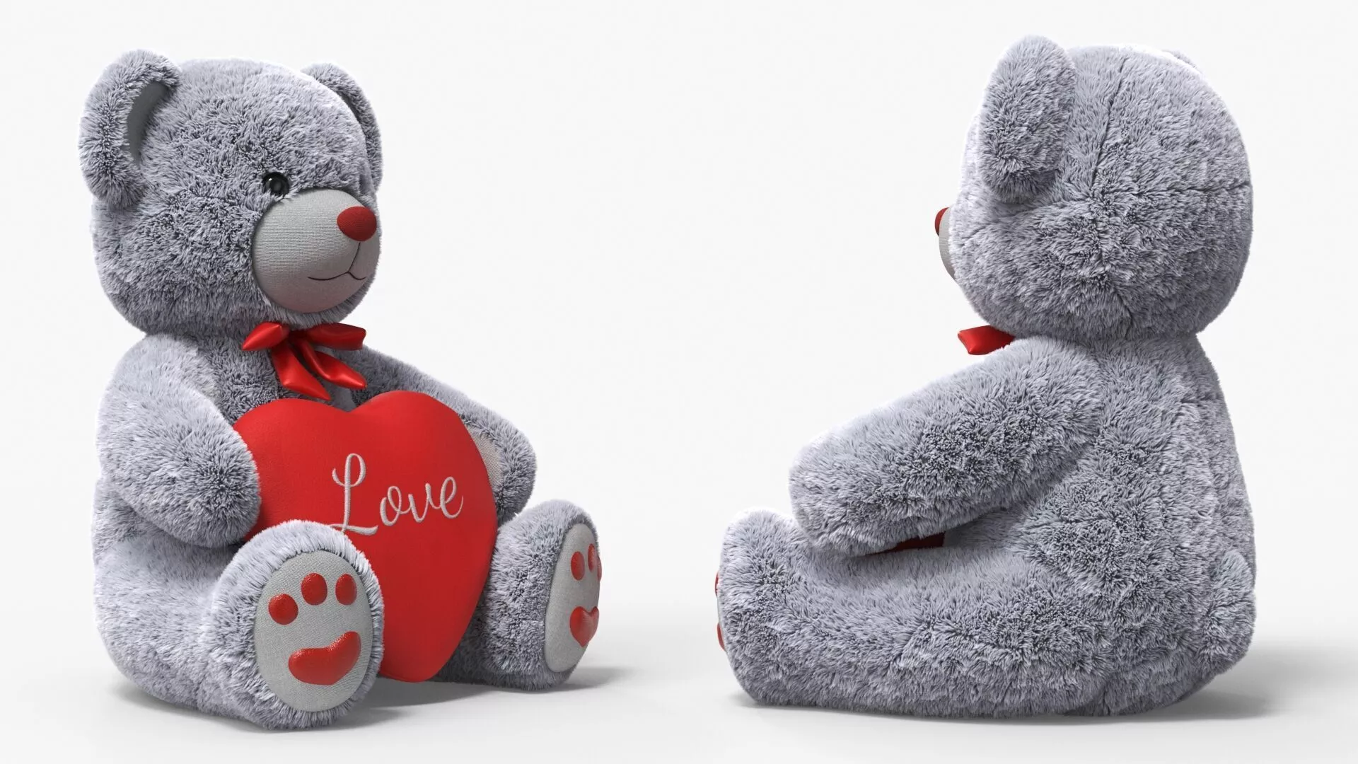 Plush Teddy Bear Grey Holding Heart Fur for Cinema 4D 3D model
