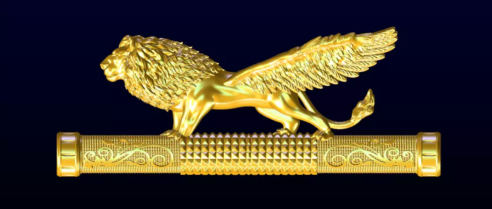 Golden Winged Lion on Ornate Bar 3D Model Low-poly 3D model