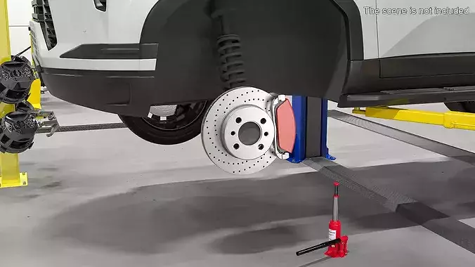 Drilled and Slotted Brake Disc with Red Caliper 3D model 3