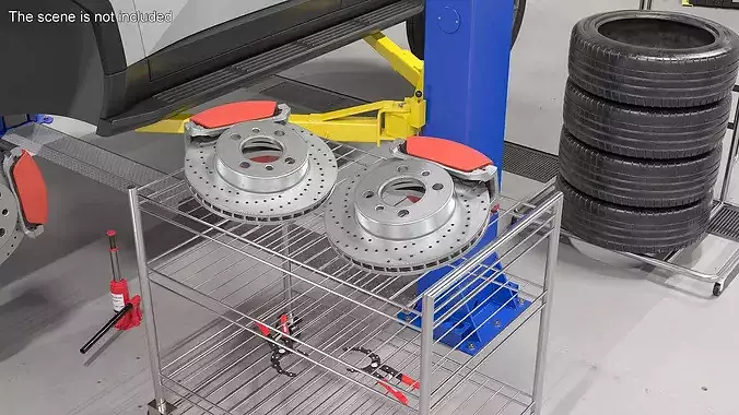 Drilled and Slotted Brake Disc with Red Caliper 3D model 4