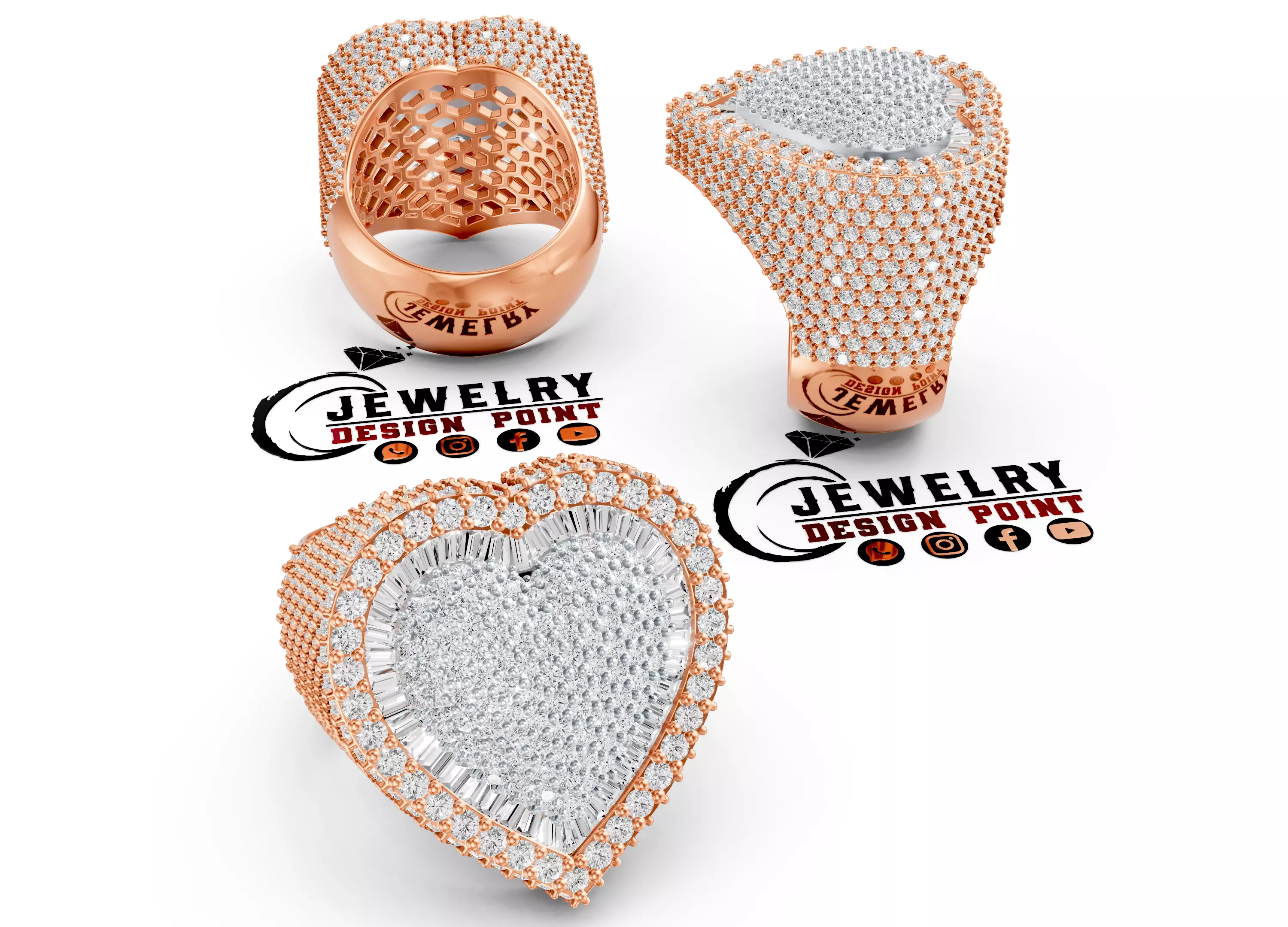 Custom Championship Bubble Heart Diamond Ring - Halfway Ring 3D print model