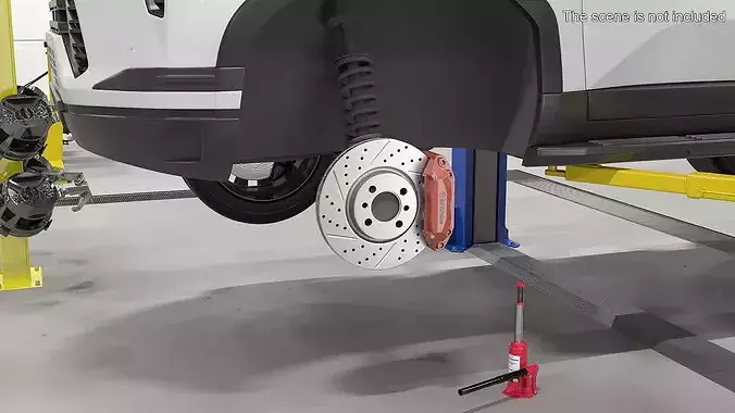 Brembo Drilled Brake Disc and Red Caliper 3D model 3