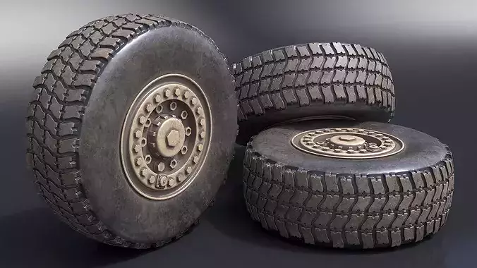Camouflage Military Truck Wheel 3D model 4