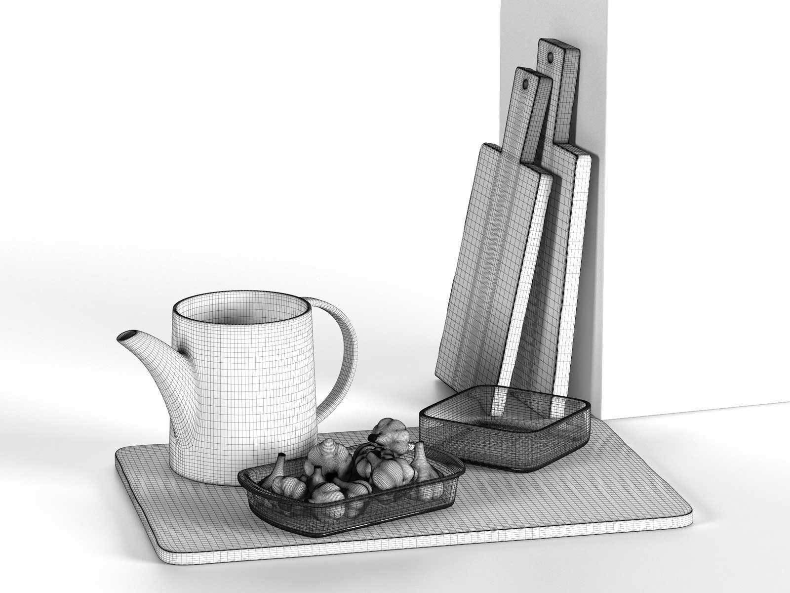 Kitchen Composition with Teapot 3D model_1