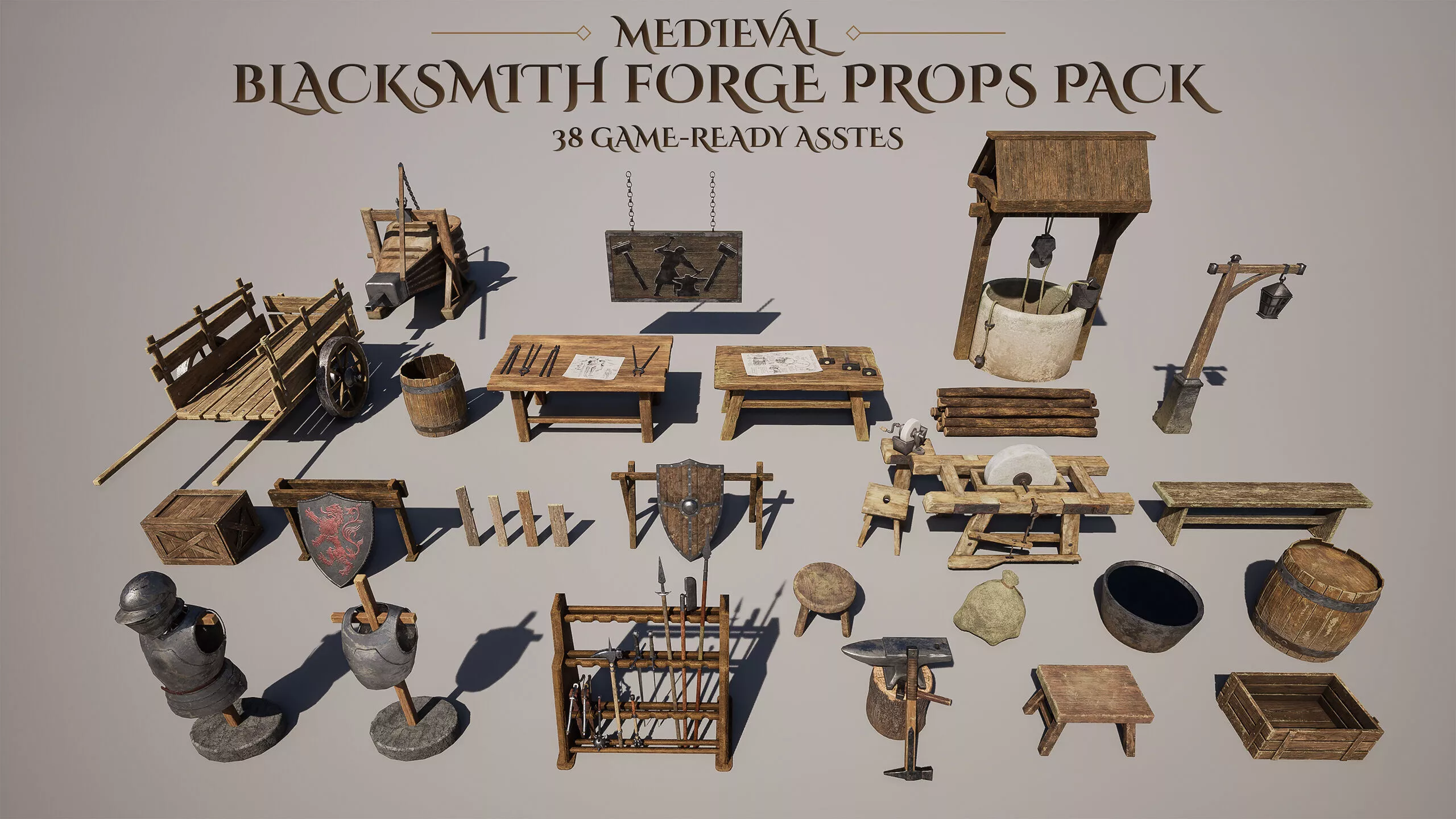 Medieval Blacksmith Forge Props Pack Low-poly 3D model
