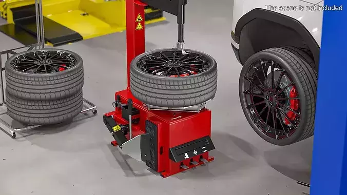 Black Multi-Spoke Wheel with Red Brake Caliper 3D model 3