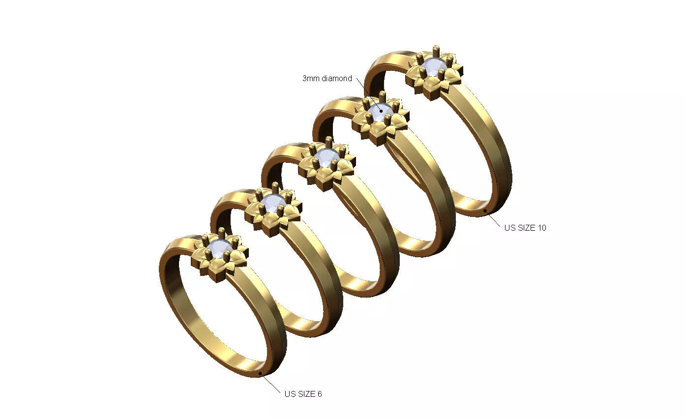 Diamond lotus ornament wedding engagement ring 3D print model