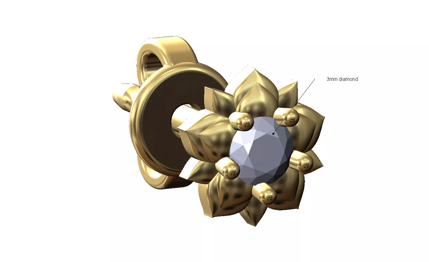 Diamond lotus flower stud earring 3D print model