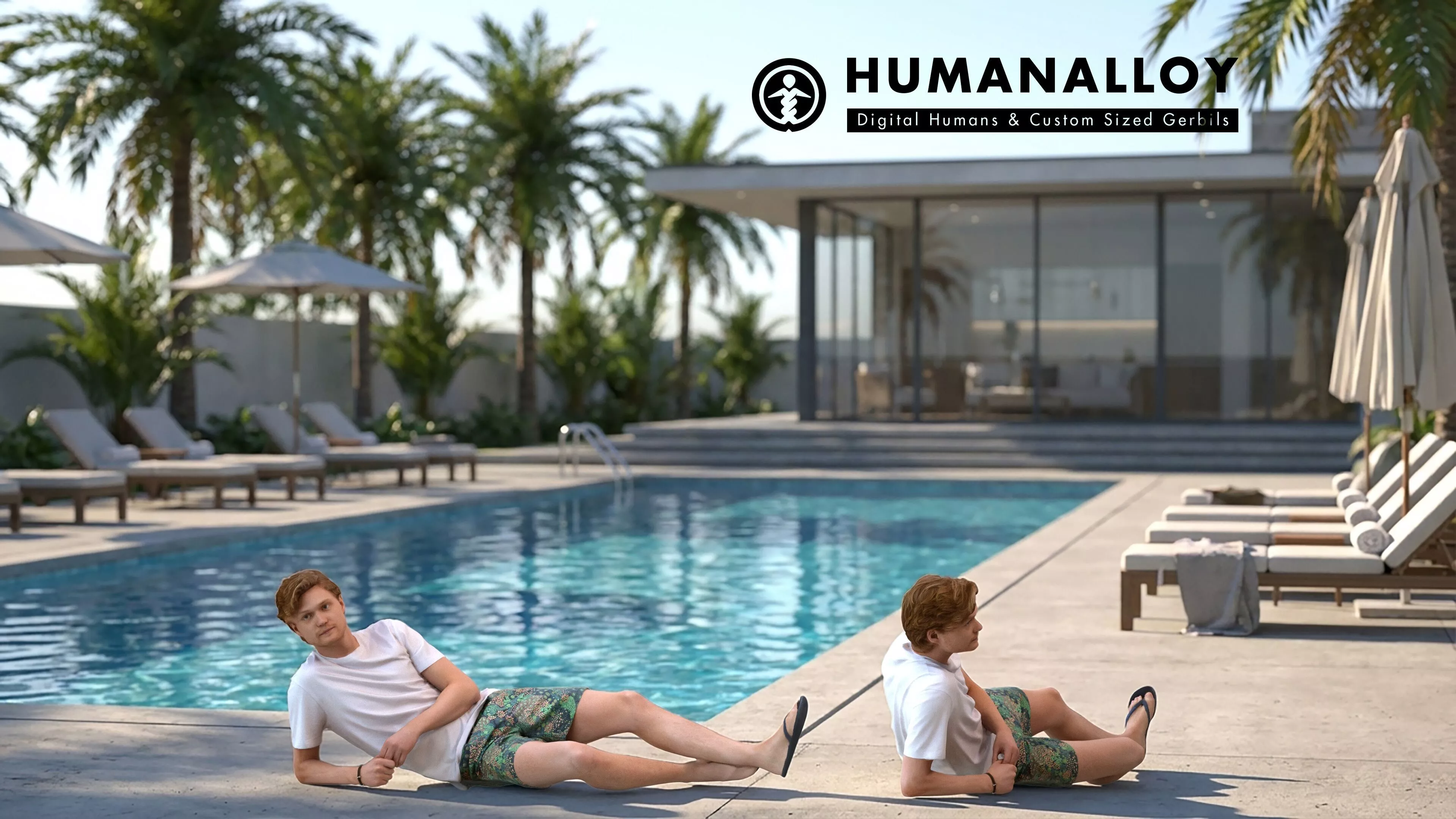 Adult Caucasian male relaxing in summer sportswear after workout 3D model