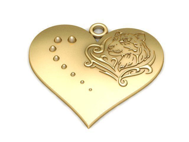 Pendant gold heart charm with tiger 3D print model