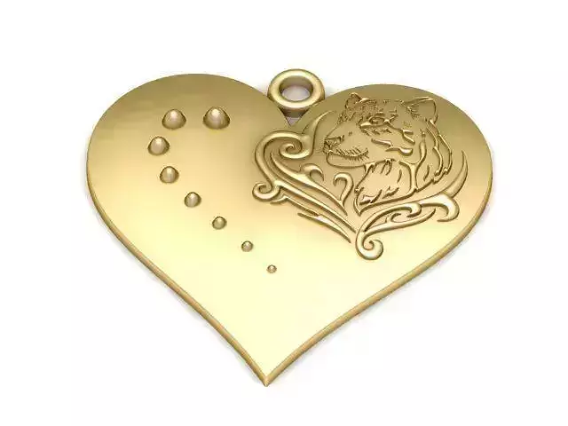 Pendant gold heart charm with tiger