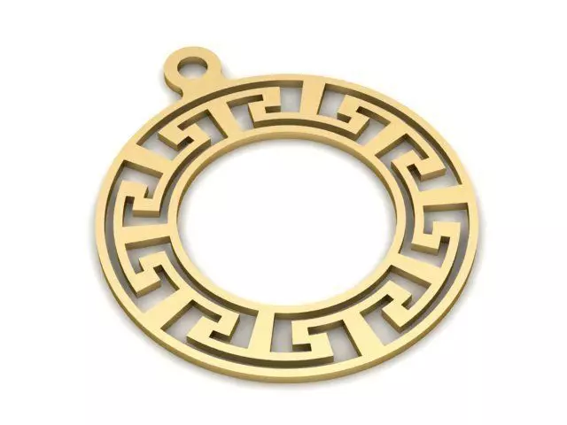 Pendant greek key charm gold 3D print model_0