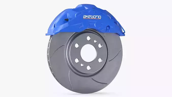 Akebono Slotted Brake Disc and Blue Caliper 3D model