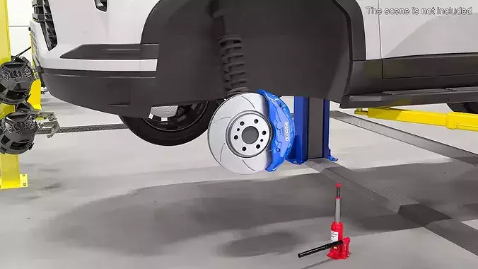Akebono Slotted Brake Disc and Blue Caliper 3D model 2