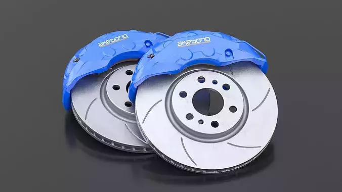 Akebono Slotted Brake Disc and Blue Caliper 3D model 5
