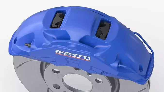 Akebono Slotted Brake Disc and Blue Caliper 3D model 7