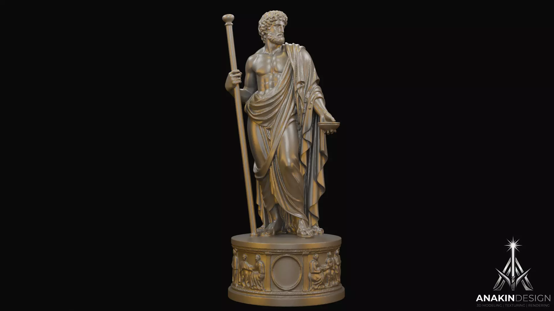Asclepius God of Medicine Statue 3D Print Model 3D print model