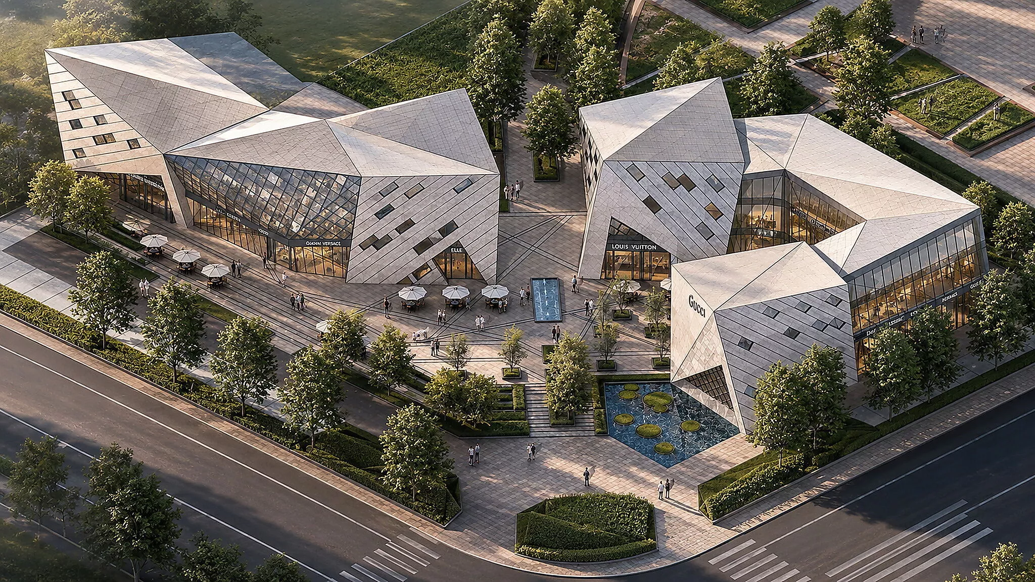 Contemporary Geometric Shopping Mall and Retail Plaza 3D Model 3D model