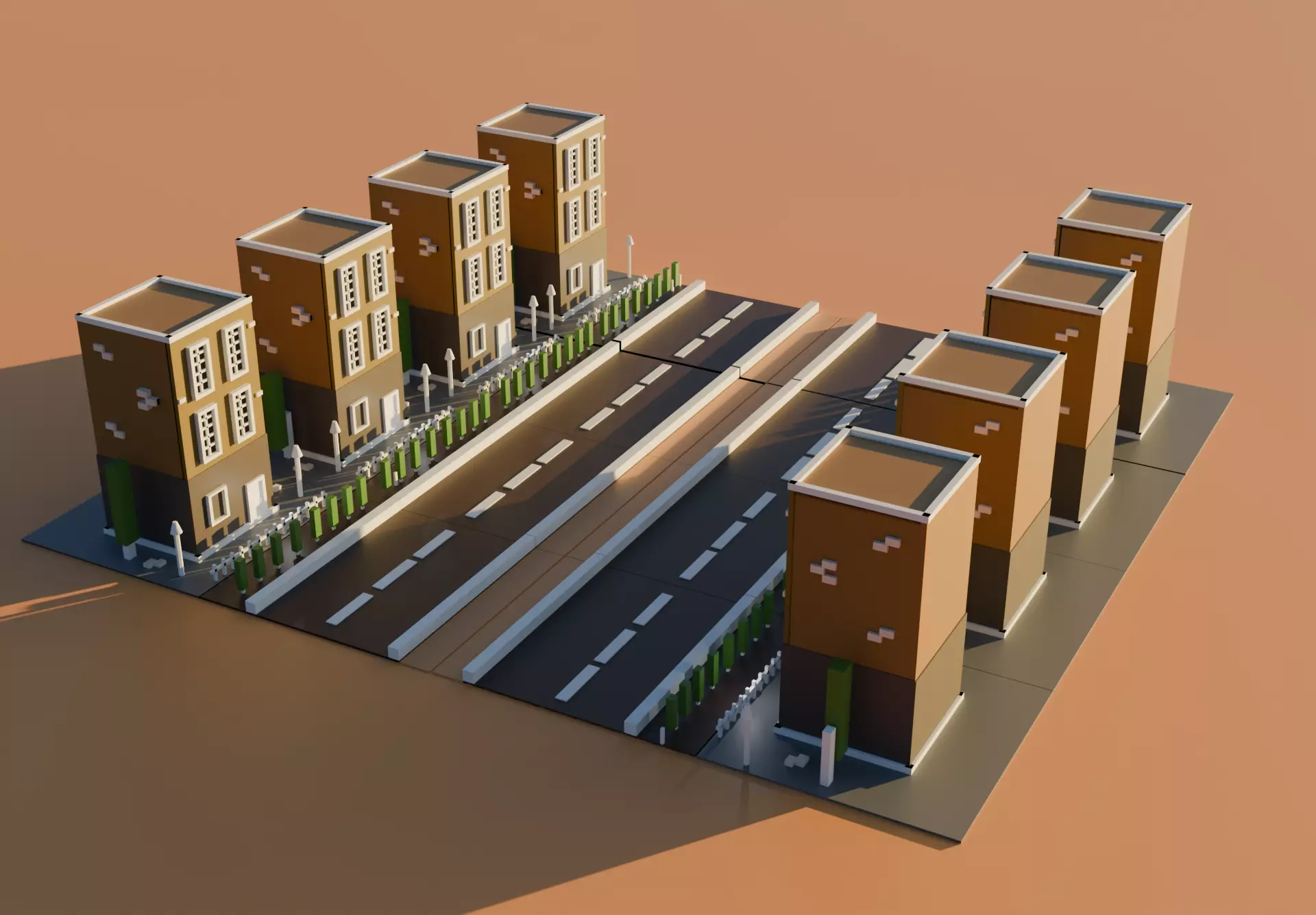 Low Poly Townscape - Modular Street Set Low-poly 3D model