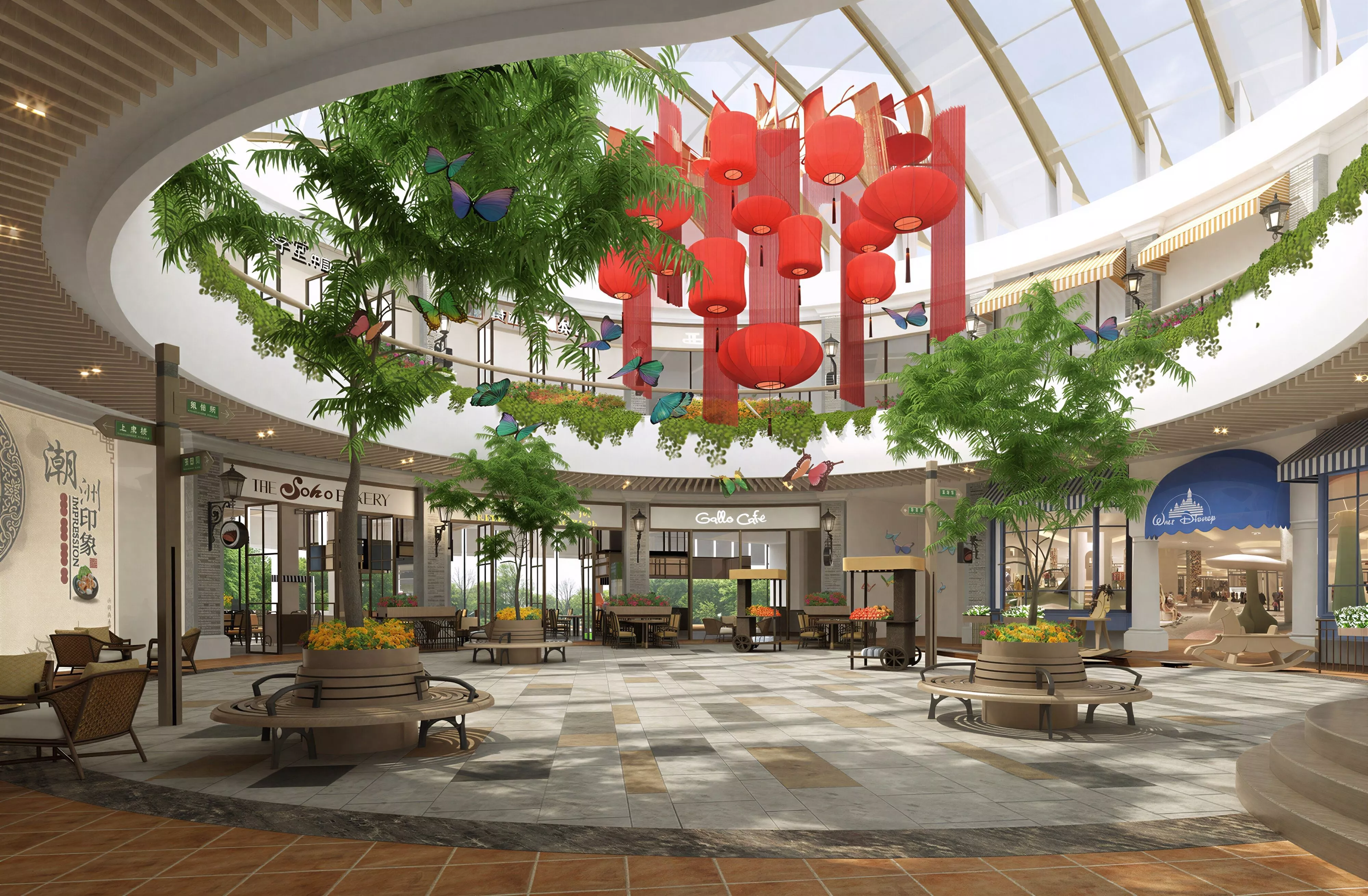 Modern Circular Skylight Garden Shopping Mall 3D Model 3D model