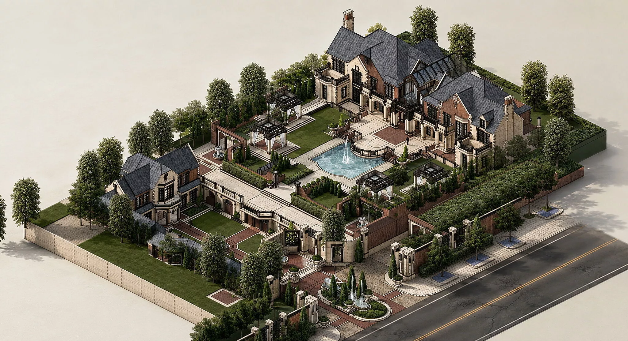 Luxury European Manor Villa Estate 3D Model 3D model