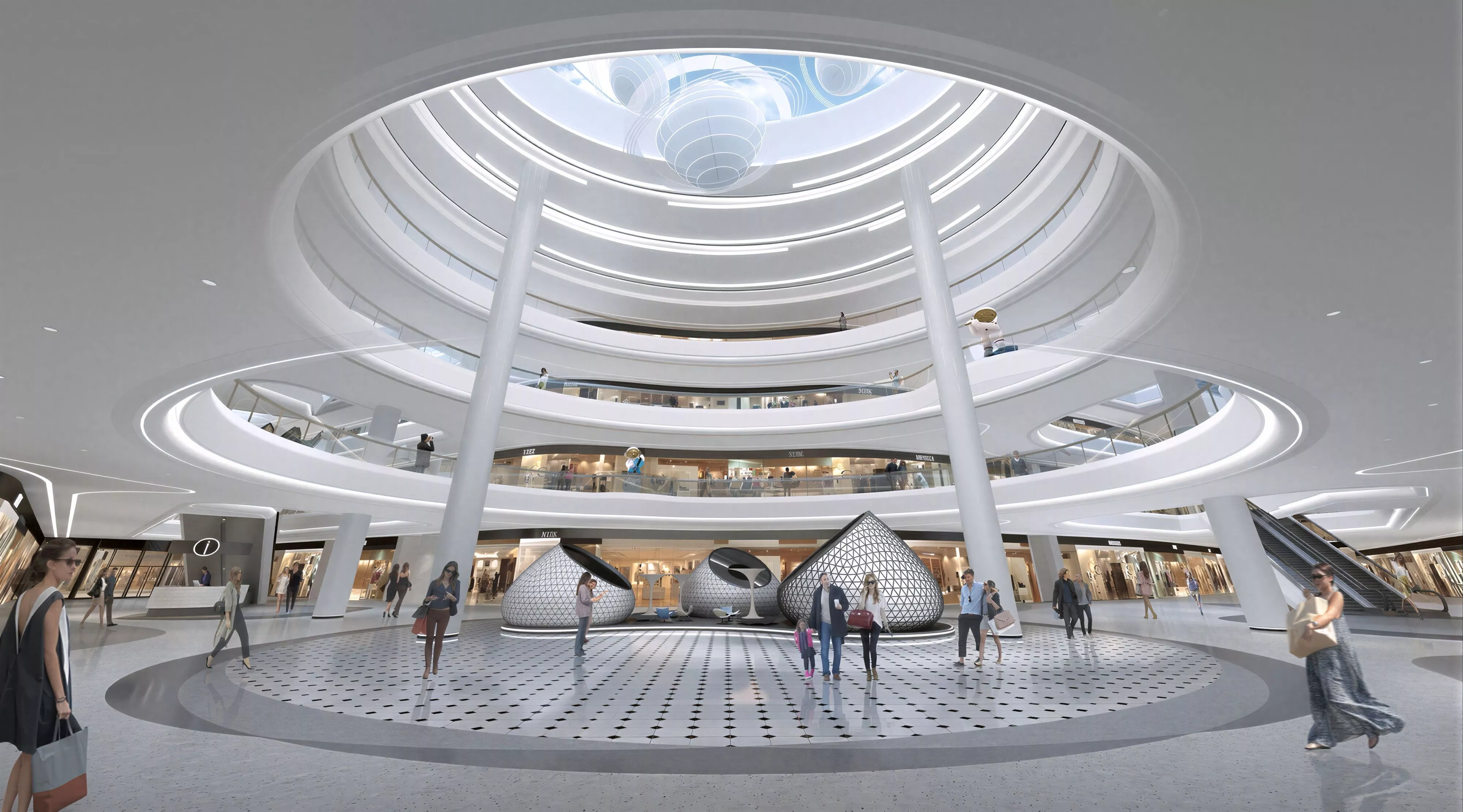Modern Circular Atrium Luxury Shopping Mall 3D Model 3D model