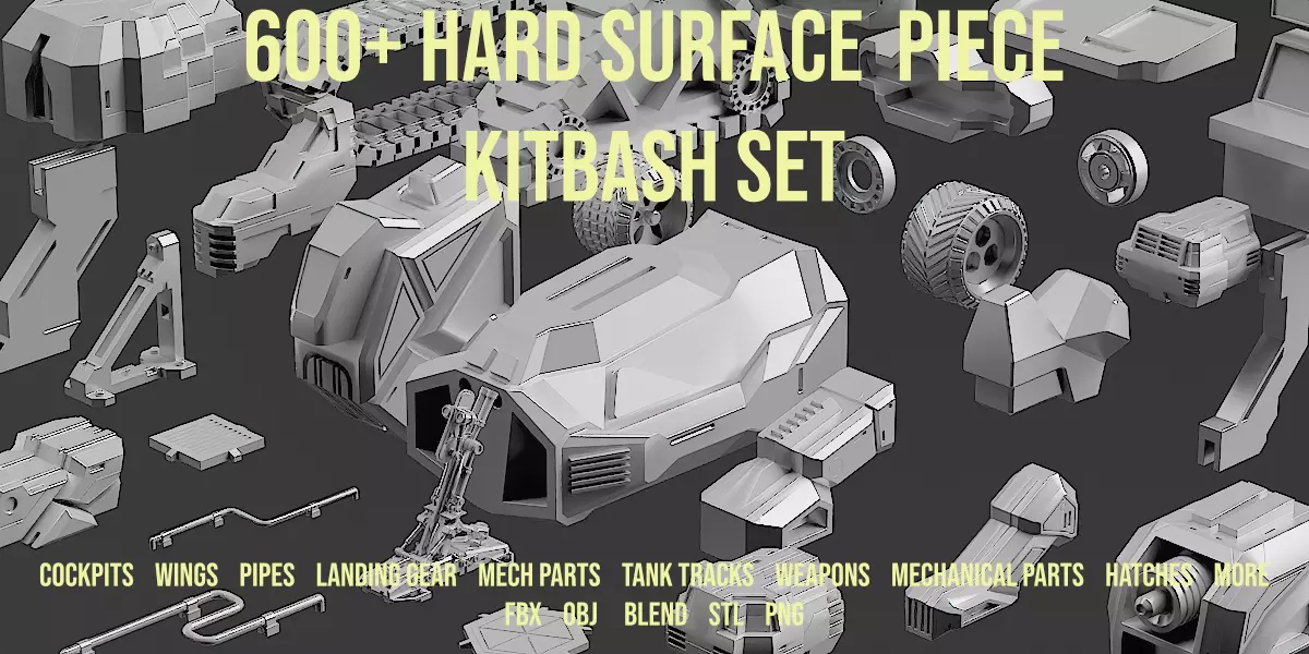 600 Hard Surface Piece Kitbash Set Low-poly 3D model