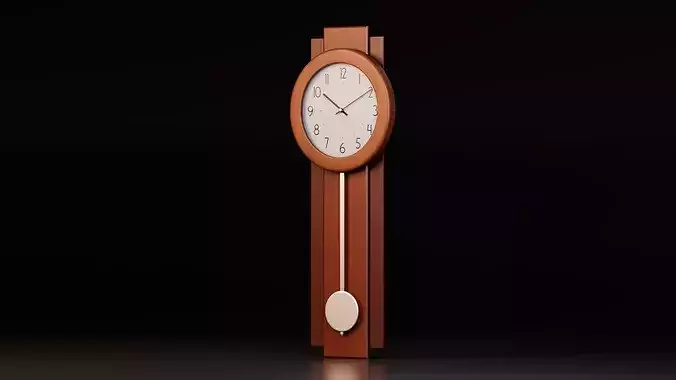 Modern Wooden Pendulum Wall Clock Low-poly 3D model 2