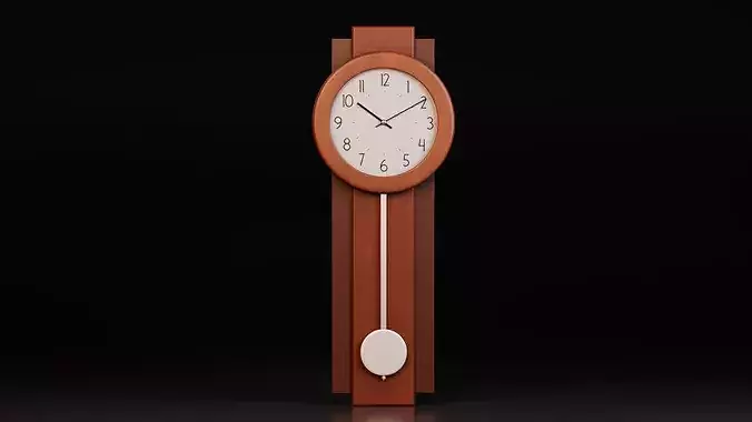 Modern Wooden Pendulum Wall Clock Low-poly 3D model 3