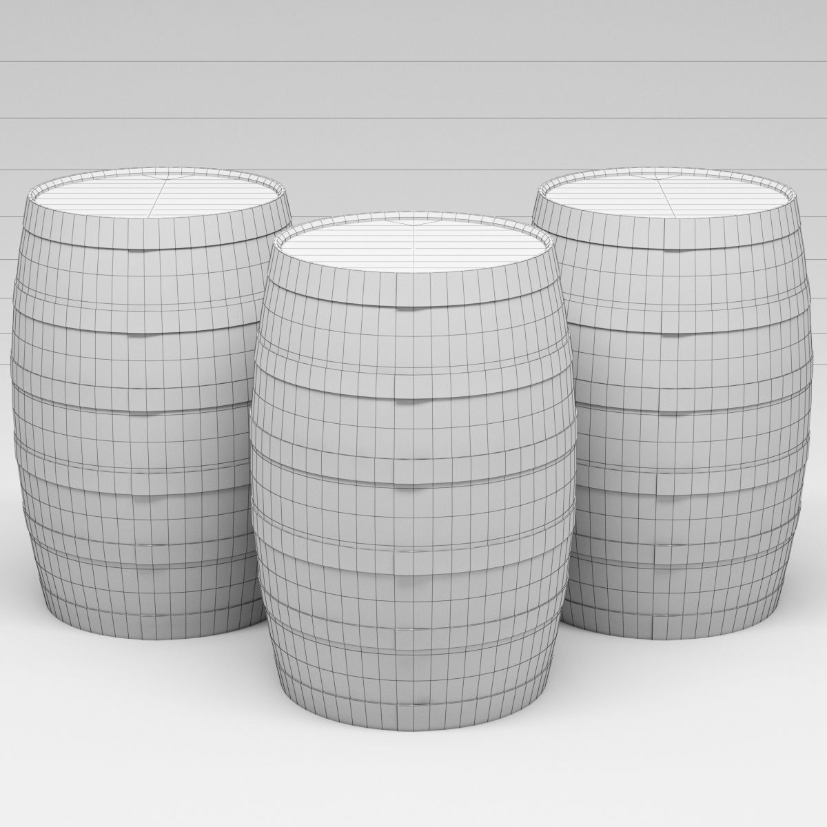 Wooden Barrels Low-poly 3D model_4
