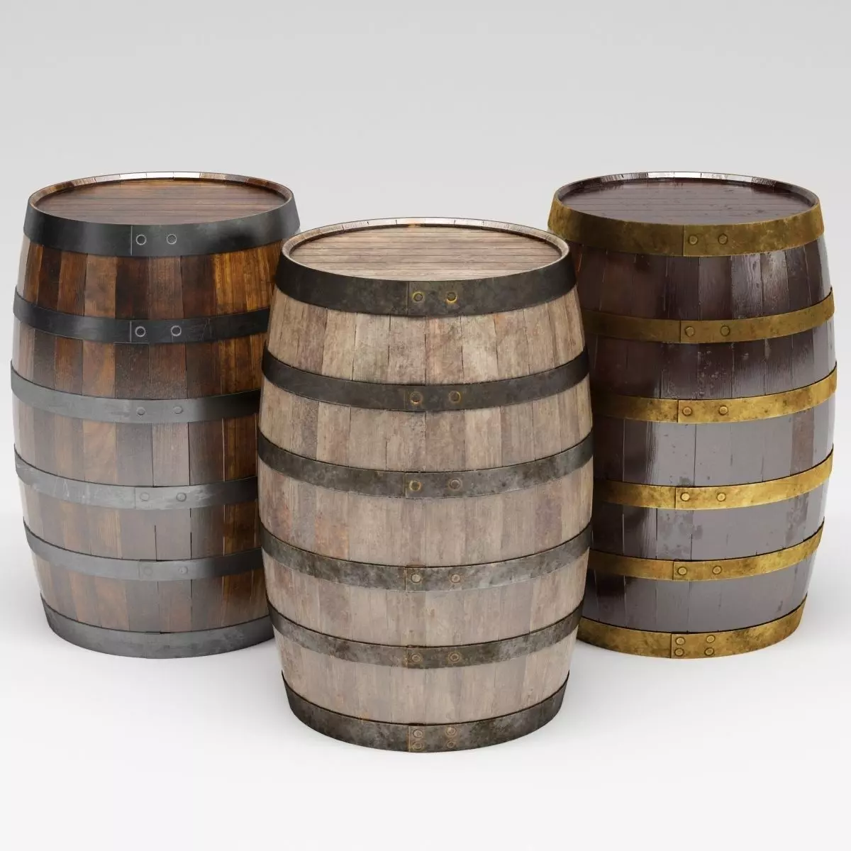 Wooden Barrels Low-poly 3D model_0
