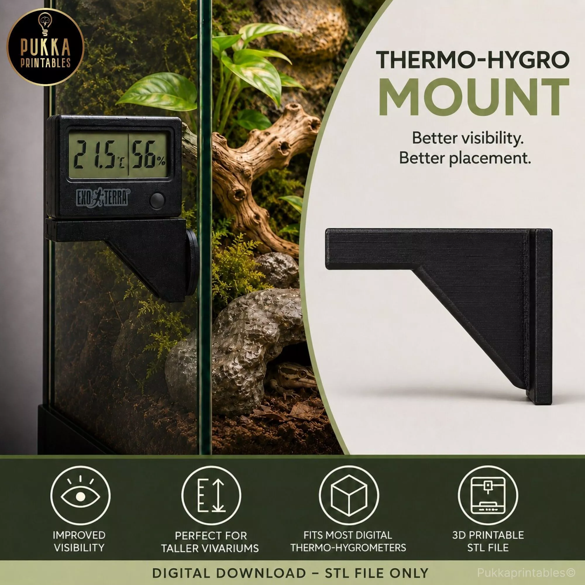 Exo Terra Thermometer Hygrometer Side Mount STL Holder 3D print model